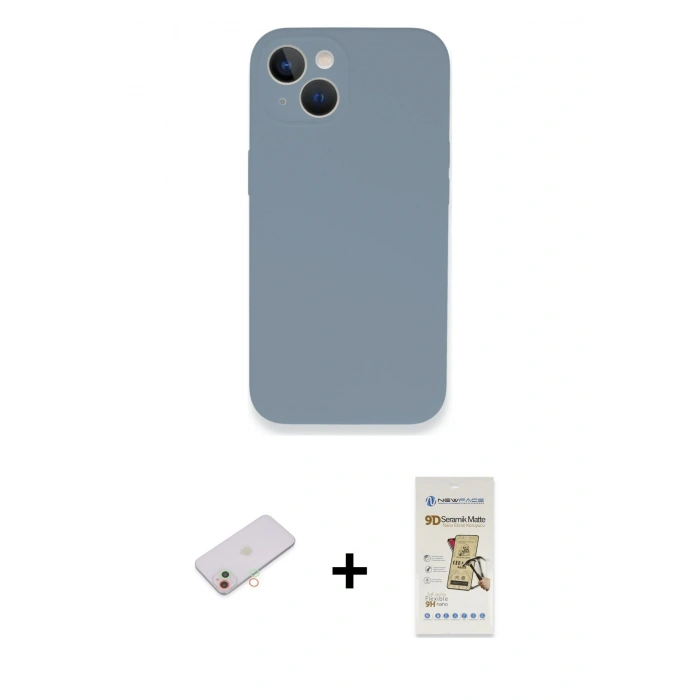 MARSİLYAN™- iPhone 13 Mini Kılıf Zirve Modern Özel Seri - Siyah Mat Seramik Nano Ekran Koruyucu + Renkli Kamera Lens Koruma Cam - YL