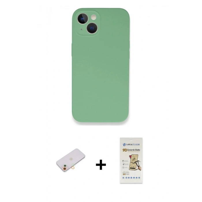 MARSİLYAN™- iPhone 13 Mini Kılıf Zirve Modern Özel Seri - Siyah Mat Seramik Nano Ekran Koruyucu + Renkli Kamera Lens Koruma Cam - TU