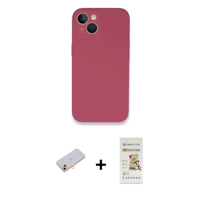 MARSİLYAN™- iPhone 13 Mini Kılıf Zirve Modern Özel Seri - Siyah Mat Seramik Nano Ekran Koruyucu + Renkli Kamera Lens Koruma Cam - SI