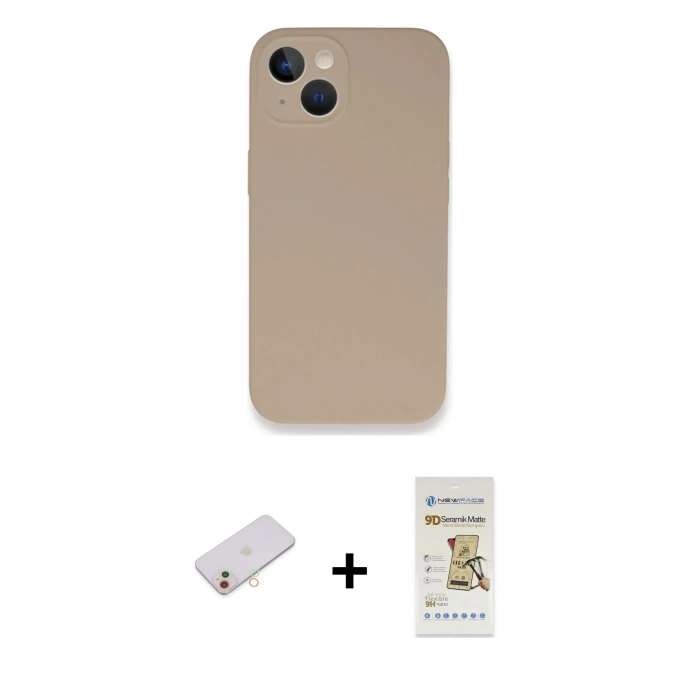 MARSİLYAN™- iPhone 13 Mini Kılıf Zirve Modern Özel Seri - Siyah Mat Seramik Nano Ekran Koruyucu + Renkli Kamera Lens Koruma Cam - YL