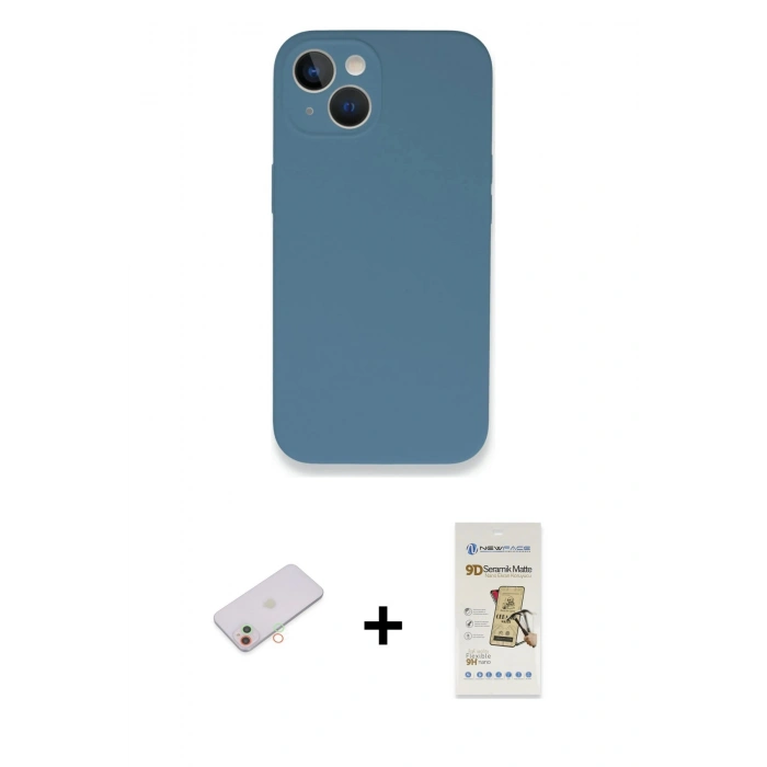 MARSİLYAN™- iPhone 13 Mini Kılıf Zirve Modern Özel Seri - Siyah Mat Seramik Nano Ekran Koruyucu + Renkli Kamera Lens Koruma Cam - YL