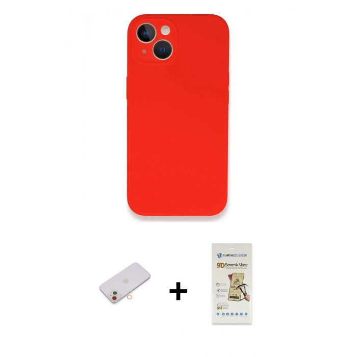 MARSİLYAN™- iPhone 13 Mini Kılıf Zirve Modern Özel Seri - Siyah Mat Seramik Nano Ekran Koruyucu + Renkli Kamera Lens Koruma Cam - YL