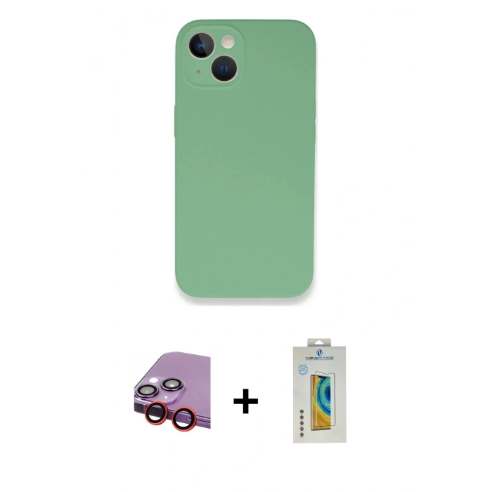 MARSİLYAN™- iPhone 13 Mini Kılıf Zirve Modern Özel Seri - Siyah Polymer Nano Ekran Koruyucu + Raze Metal Kamera Lens - KI