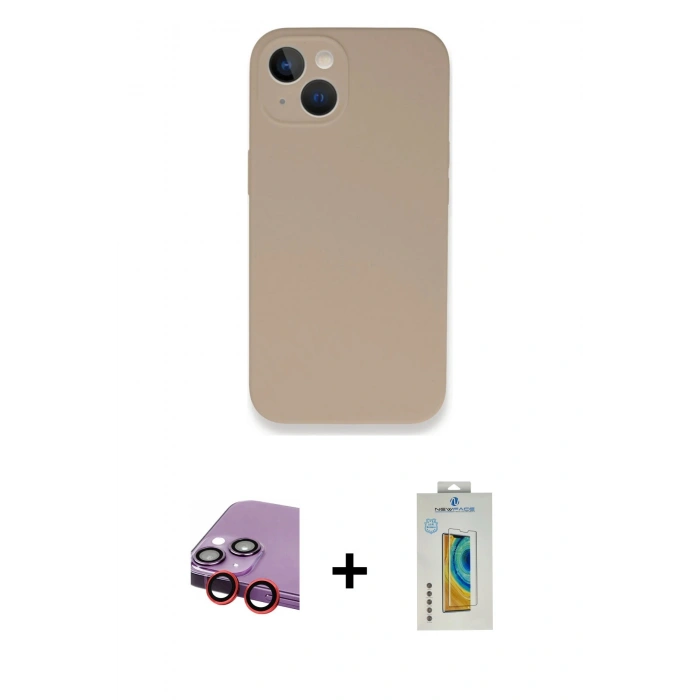 MARSİLYAN™- iPhone 13 Mini Kılıf Zirve Modern Özel Seri - Siyah Polymer Nano Ekran Koruyucu + Raze Metal Kamera Lens - KI