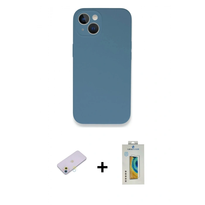 MARSİLYAN™- iPhone 13 Mini Kılıf Zirve Modern Özel Seri - Siyah Polymer Nano Ekran Koruyucu + Renkli Kamera Lens Koruma Cam - SI