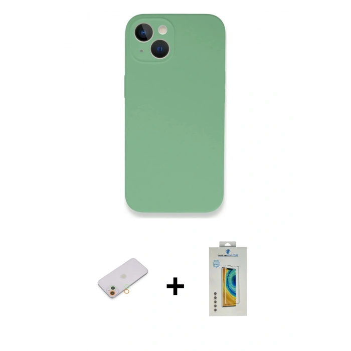 MARSİLYAN™- iPhone 13 Mini Kılıf Zirve Modern Özel Seri - Siyah Polymer Nano Ekran Koruyucu + Renkli Kamera Lens Koruma Cam - TU