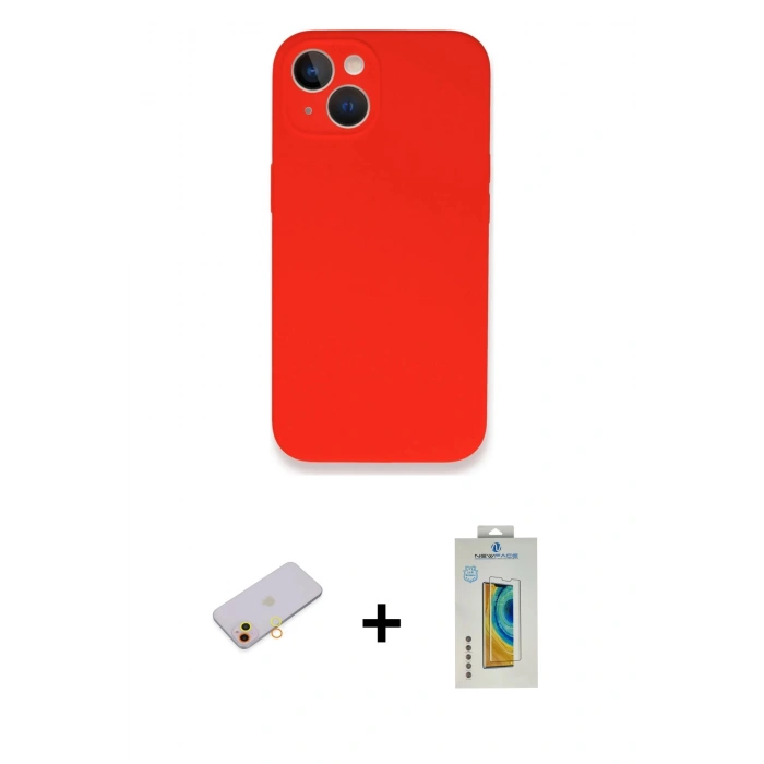 MARSİLYAN™- iPhone 13 Mini Kılıf Zirve Modern Özel Seri - Siyah Polymer Nano Ekran Koruyucu + Renkli Kamera Lens Koruma Cam - SI