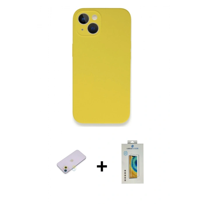MARSİLYAN™- iPhone 13 Mini Kılıf Zirve Modern Özel Seri - Siyah Polymer Nano Ekran Koruyucu + Renkli Kamera Lens Koruma Cam - SI