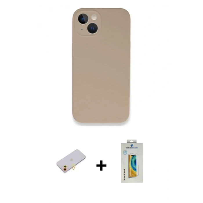MARSİLYAN™- iPhone 13 Mini Kılıf Zirve Modern Özel Seri - Siyah Polymer Nano Ekran Koruyucu + Renkli Kamera Lens Koruma Cam - SI