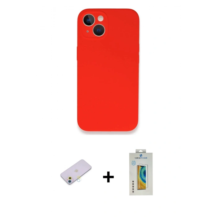 MARSİLYAN™- iPhone 13 Mini Kılıf Zirve Modern Özel Seri - Siyah Polymer Nano Ekran Koruyucu + Renkli Kamera Lens Koruma Cam - SI