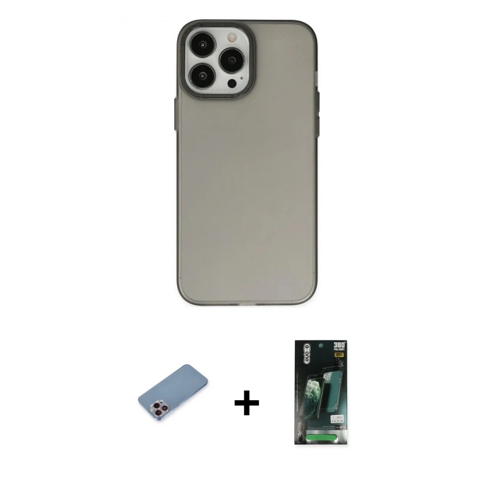 MARSİLYAN™- iPhone 13 Pro Kılıf Ahenk Çizgi Prime - Şeffaf 360 Full Body Arka Koruyucu + Shine Kamera Lens Koruma Cam - PE