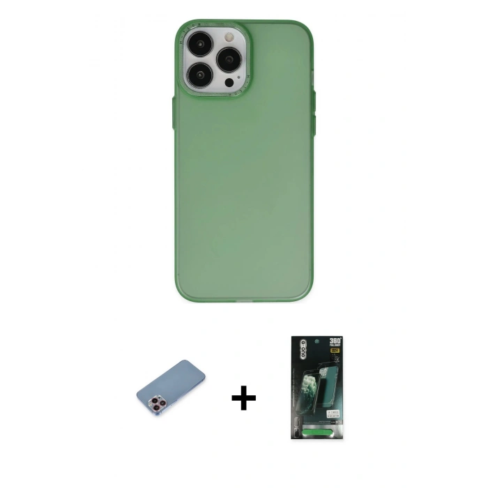 MARSİLYAN™- iPhone 13 Pro Kılıf Ahenk Çizgi Prime - Şeffaf 360 Full Body Arka Koruyucu + Shine Kamera Lens Koruma Cam - PE