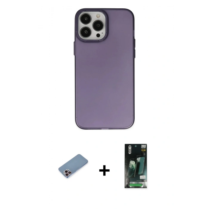 MARSİLYAN™- iPhone 13 Pro Kılıf Ahenk Çizgi Prime - Şeffaf 360 Full Body Arka Koruyucu + Shine Kamera Lens Koruma Cam - PE