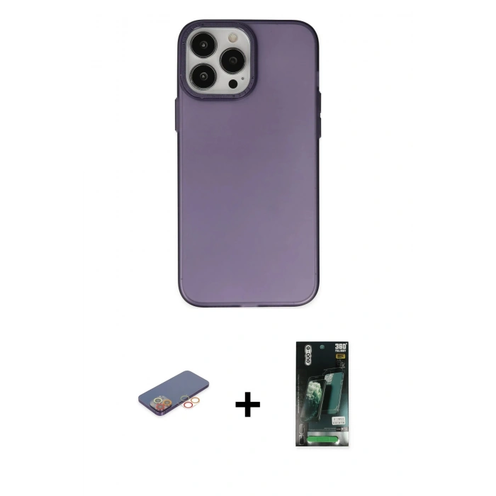 MARSİLYAN™- iPhone 13 Pro Kılıf Ahenk Çizgi Prime - Şeffaf 360 Full Body Arka Koruyucu + Renkli Kamera Lens Koruma Cam - TU