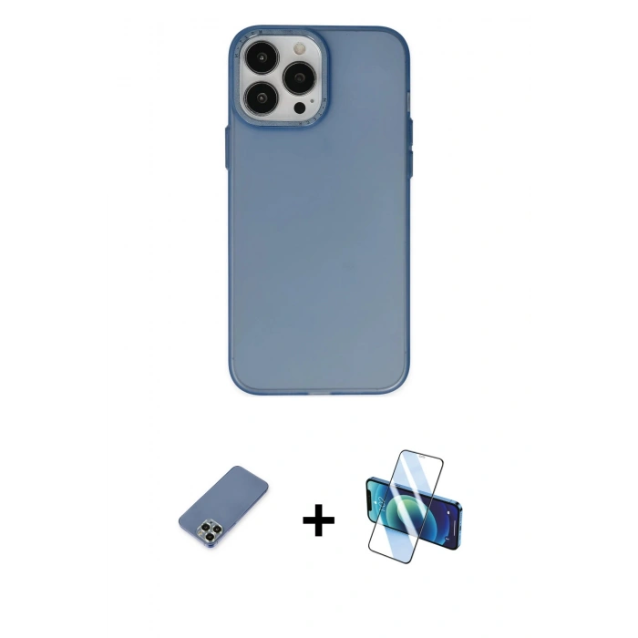 MARSİLYAN™- iPhone 13 Pro Kılıf Ahenk Çizgi Prime - Siyah 3D Antistatik Seramik Nano Ekran Koruyucu + Metal Kamera Lens Koruma Cam - AKYL
