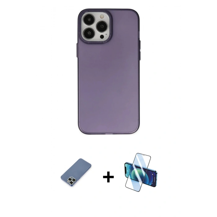 MARSİLYAN™- iPhone 13 Pro Kılıf Ahenk Çizgi Prime - Siyah 3D Antistatik Seramik Nano Ekran Koruyucu + Metal Kamera Lens Koruma Cam - AKYL