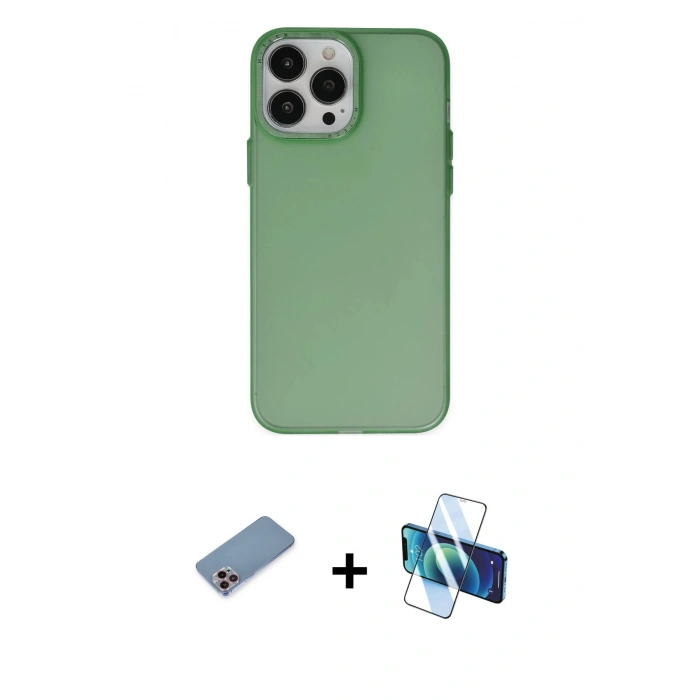 MARSİLYAN™- iPhone 13 Pro Kılıf Ahenk Çizgi Prime - Siyah 3D Antistatik Seramik Nano Ekran Koruyucu + Shine Kamera Lens Koruma Cam - PE