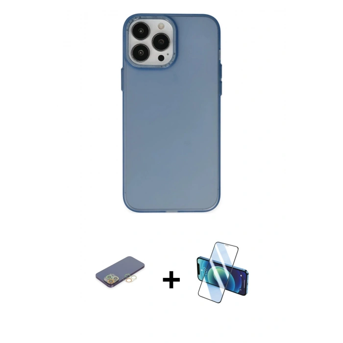 MARSİLYAN™- iPhone 13 Pro Kılıf Ahenk Çizgi Prime - Siyah 3D Antistatik Seramik Nano Ekran Koruyucu + Renkli Kamera Lens Koruma Cam - SI