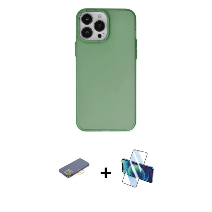 MARSİLYAN™- iPhone 13 Pro Kılıf Ahenk Çizgi Prime - Siyah 3D Antistatik Seramik Nano Ekran Koruyucu + Renkli Kamera Lens Koruma Cam - SI