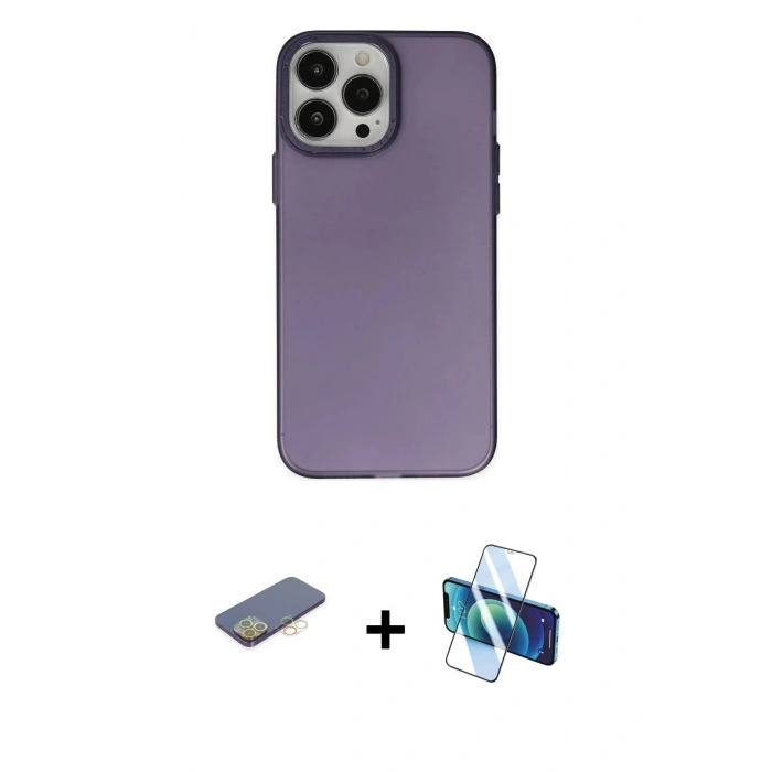 MARSİLYAN™- iPhone 13 Pro Kılıf Ahenk Çizgi Prime - Siyah 3D Antistatik Seramik Nano Ekran Koruyucu + Renkli Kamera Lens Koruma Cam - SI