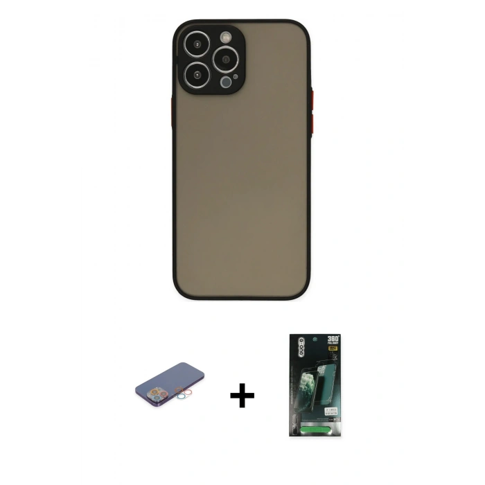 MARSİLYAN™- iPhone 13 Pro Kılıf Ahenk Çizgi Serisi - Şeffaf 360 Full Body Arka Koruyucu + Renkli Kamera Lens Koruma Cam - PE