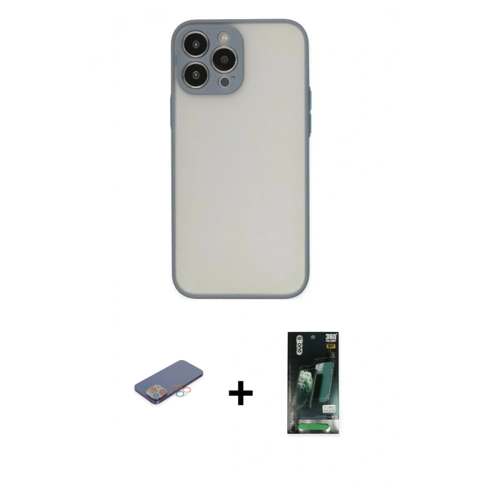MARSİLYAN™- iPhone 13 Pro Kılıf Ahenk Çizgi Serisi - Şeffaf 360 Full Body Arka Koruyucu + Renkli Kamera Lens Koruma Cam - PE