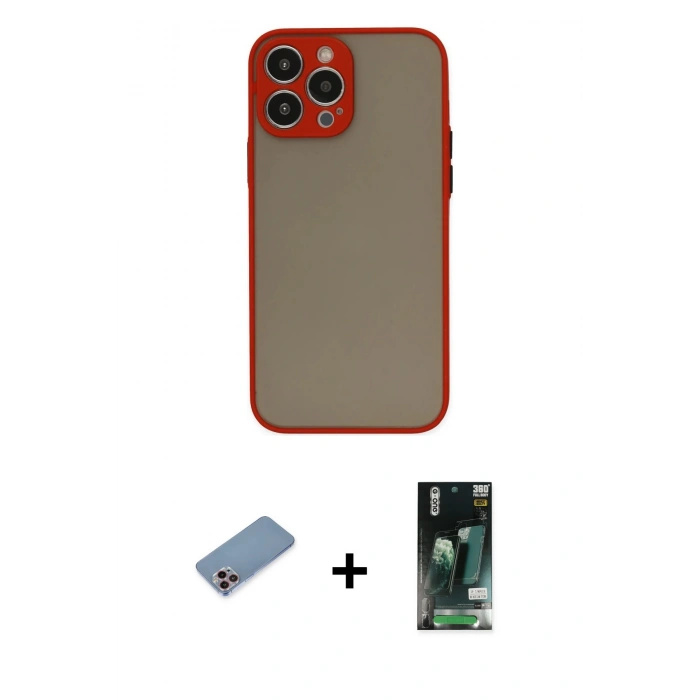MARSİLYAN™- iPhone 13 Pro Kılıf Ahenk Çizgi Serisi - Şeffaf 360 Full Body Arka Koruyucu + Shine Kamera Lens Koruma Cam - PE