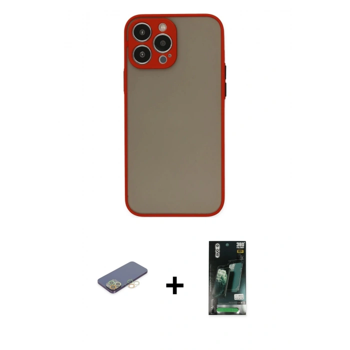 MARSİLYAN™- iPhone 13 Pro Kılıf Ahenk Çizgi Serisi - Şeffaf 360 Full Body Arka Koruyucu + Renkli Kamera Lens Koruma Cam - SI