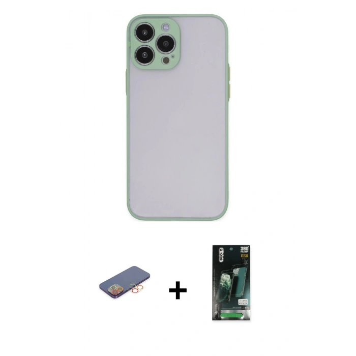 MARSİLYAN™- iPhone 13 Pro Kılıf Ahenk Çizgi Serisi - Şeffaf 360 Full Body Arka Koruyucu + Renkli Kamera Lens Koruma Cam - TU