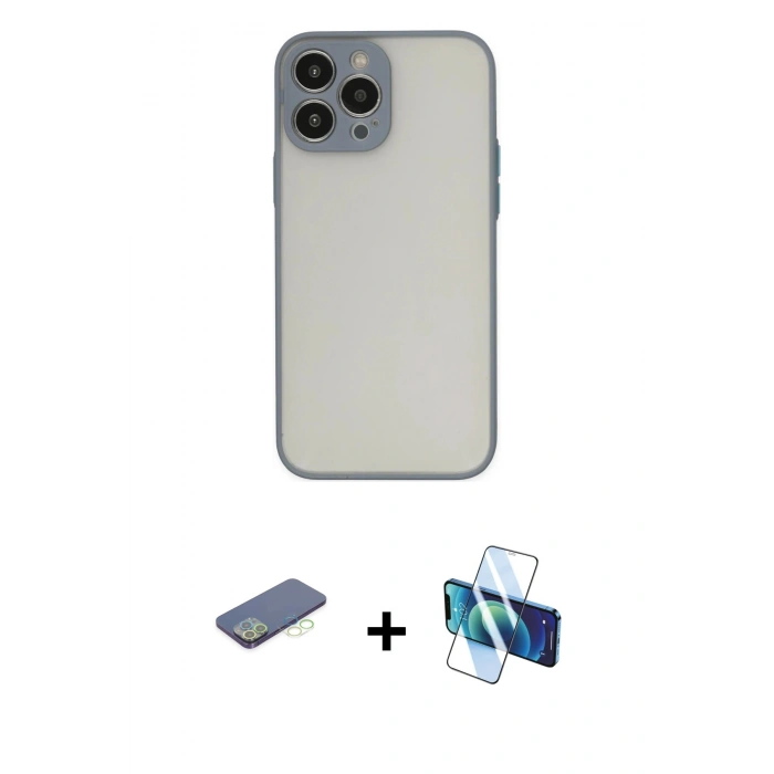 MARSİLYAN™- iPhone 13 Pro Kılıf Ahenk Çizgi Serisi - Siyah 3D Antistatik Seramik Nano Ekran Koruyucu + Renkli Kamera Lens Koruma Cam - YL
