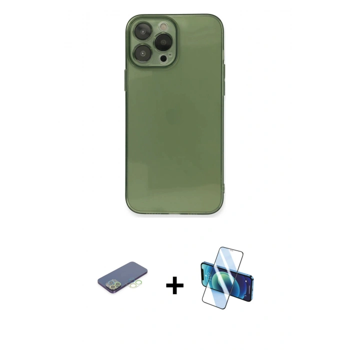 MARSİLYAN™- iPhone 13 Pro Kılıf Ahenk Doku - Siyah 3D Antistatik Seramik Nano Ekran Koruyucu + Renkli Kamera Lens Koruma Cam - YL