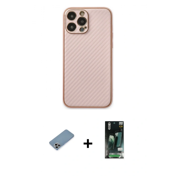 MARSİLYAN™- iPhone 13 Pro Kılıf Ahenk Işık - Şeffaf 360 Full Body Arka Koruyucu + Shine Kamera Lens Koruma Cam - GI