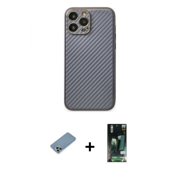 MARSİLYAN™- iPhone 13 Pro Kılıf Ahenk Işık - Şeffaf 360 Full Body Arka Koruyucu + Shine Kamera Lens Koruma Cam - GI