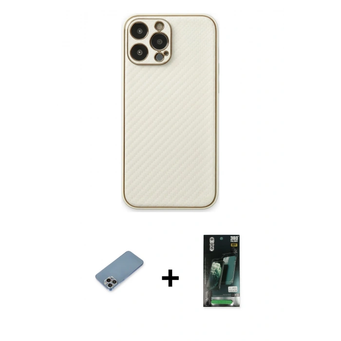 MARSİLYAN™- iPhone 13 Pro Kılıf Ahenk Işık - Şeffaf 360 Full Body Arka Koruyucu + Shine Kamera Lens Koruma Cam - GI