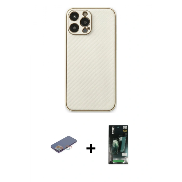 MARSİLYAN™- iPhone 13 Pro Kılıf Ahenk Işık - Şeffaf 360 Full Body Arka Koruyucu + Renkli Kamera Lens Koruma Cam - PE
