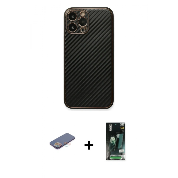 MARSİLYAN™- iPhone 13 Pro Kılıf Ahenk Işık - Şeffaf 360 Full Body Arka Koruyucu + Renkli Kamera Lens Koruma Cam - PE