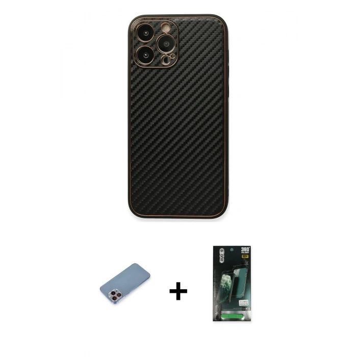 MARSİLYAN™- iPhone 13 Pro Kılıf Ahenk Işık - Şeffaf 360 Full Body Arka Koruyucu + Pembe Shine Kamera Lens Koruma Cam