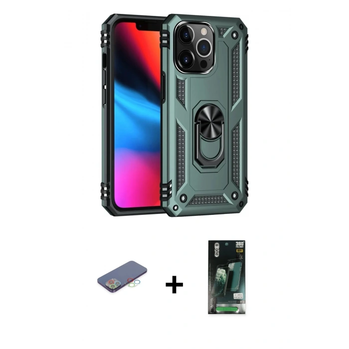 MARSİLYAN™- iPhone 13 Pro Kılıf Ahenk Klasik Koleksiyonu - Şeffaf 360 Full Body Arka Koruyucu + Renkli Kamera Lens Koruma Cam - MI