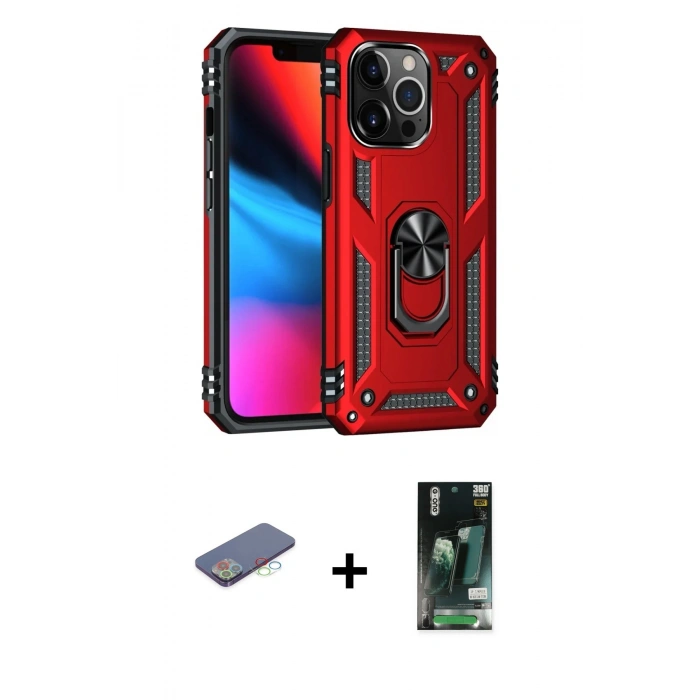 MARSİLYAN™- iPhone 13 Pro Kılıf Ahenk Klasik Koleksiyonu - Şeffaf 360 Full Body Arka Koruyucu + Renkli Kamera Lens Koruma Cam - MI