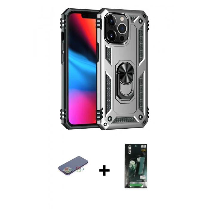 MARSİLYAN™- iPhone 13 Pro Kılıf Ahenk Klasik Koleksiyonu - Şeffaf 360 Full Body Arka Koruyucu + Renkli Kamera Lens Koruma Cam - MI