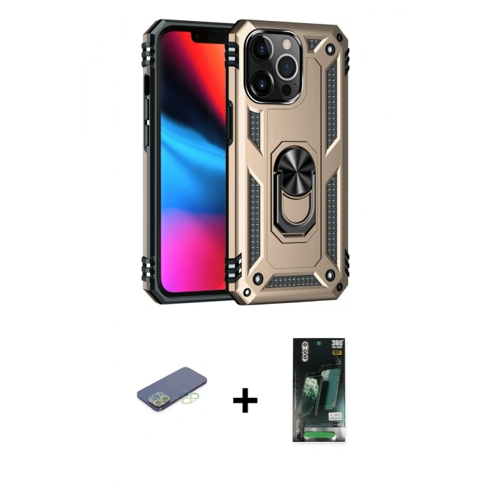 MARSİLYAN™- iPhone 13 Pro Kılıf Ahenk Klasik Koleksiyonu - Şeffaf 360 Full Body Arka Koruyucu + Renkli Kamera Lens Koruma Cam - YL
