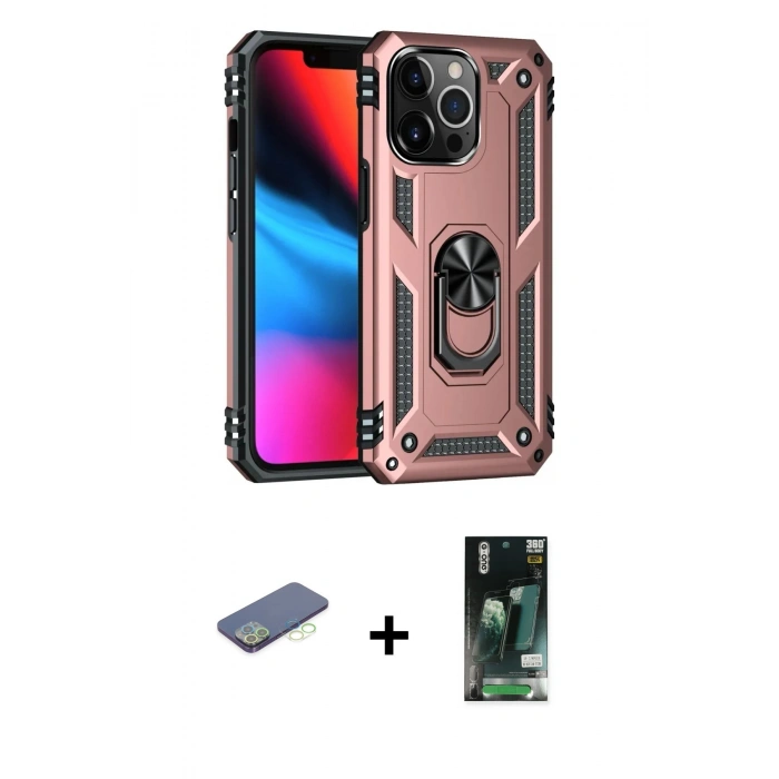 MARSİLYAN™- iPhone 13 Pro Kılıf Ahenk Klasik Koleksiyonu - Şeffaf 360 Full Body Arka Koruyucu + Renkli Kamera Lens Koruma Cam - YL