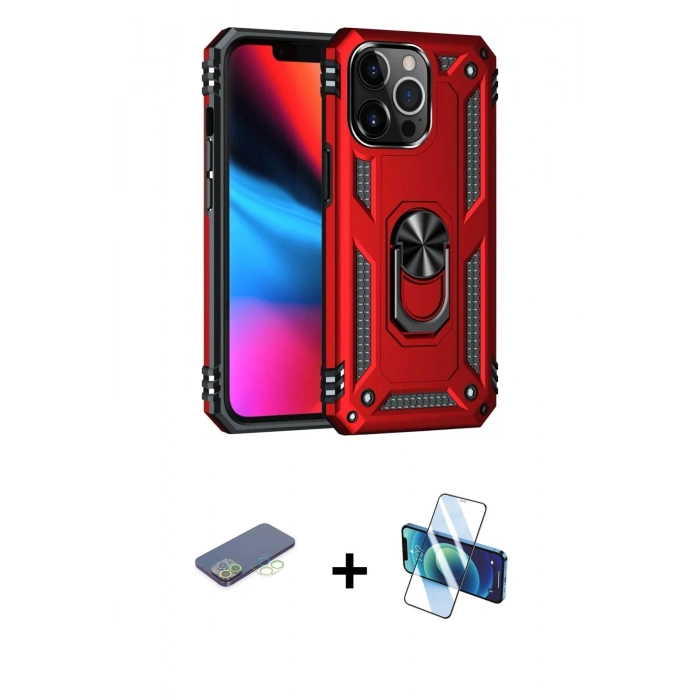 MARSİLYAN™- iPhone 13 Pro Kılıf Ahenk Klasik Koleksiyonu - Siyah 3D Antistatik Seramik Nano Ekran Koruyucu + Renkli Kamera Lens Koruma Cam - YL