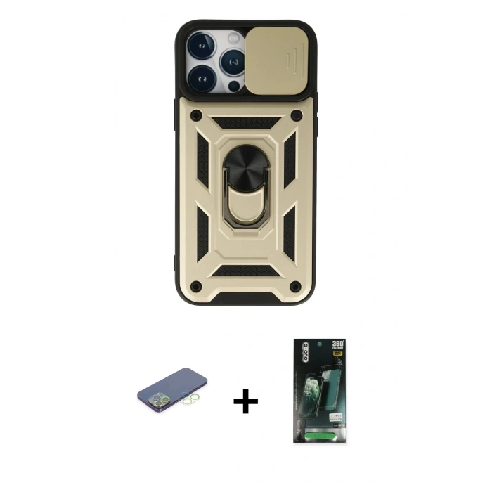 MARSİLYAN™- iPhone 13 Pro Kılıf Ahenk Klasik - Şeffaf 360 Full Body Arka Koruyucu + Renkli Kamera Lens Koruma Cam - YL