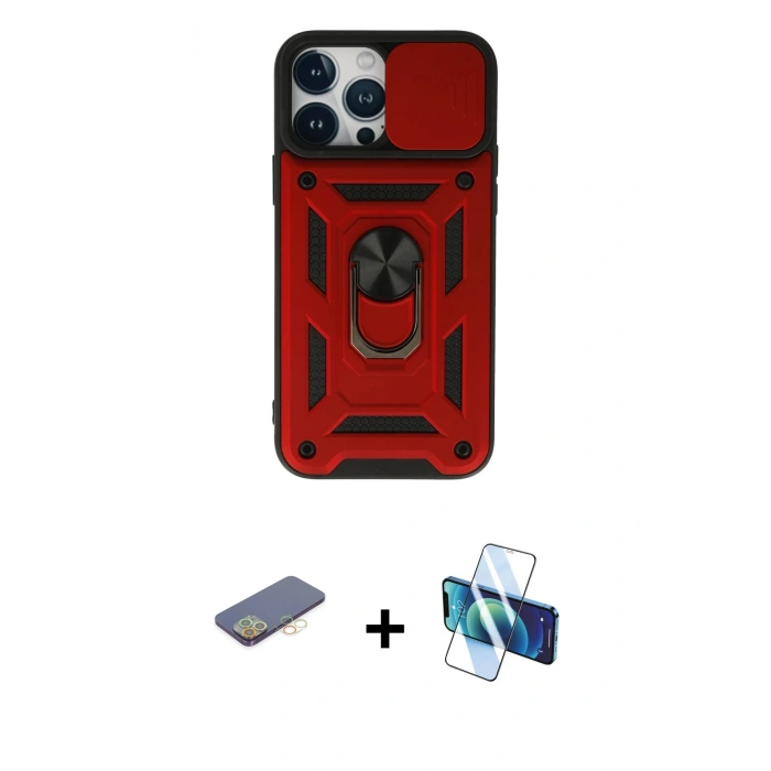 MARSİLYAN™- iPhone 13 Pro Kılıf Ahenk Klasik - Siyah 3D Antistatik Seramik Nano Ekran Koruyucu + Renkli Kamera Lens Koruma Cam - SI