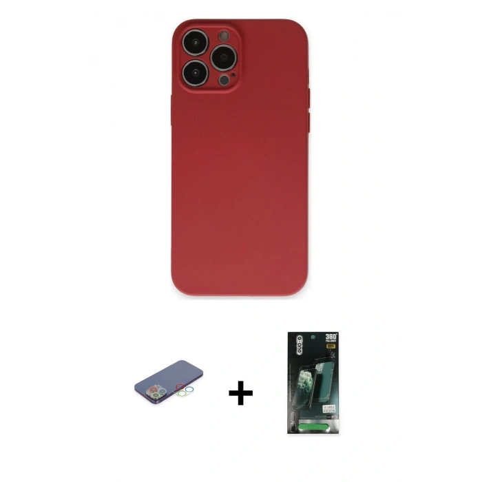 MARSİLYAN™- iPhone 13 Pro Kılıf Ahenk Serisi - Şeffaf 360 Full Body Arka Koruyucu + Renkli Kamera Lens Koruma Cam - MI