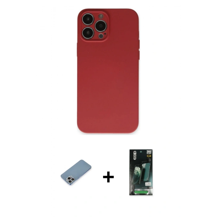 MARSİLYAN™- iPhone 13 Pro Kılıf Ahenk Serisi - Şeffaf 360 Full Body Arka Koruyucu + Shine Kamera Lens Koruma Cam - GI
