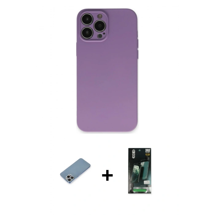 MARSİLYAN™- iPhone 13 Pro Kılıf Ahenk Serisi - Şeffaf 360 Full Body Arka Koruyucu + Shine Kamera Lens Koruma Cam - GI