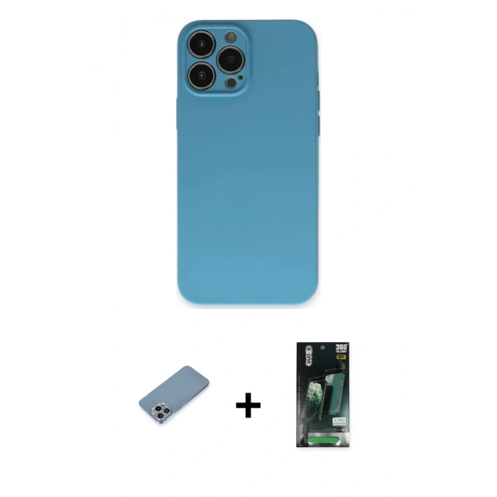 MARSİLYAN™- iPhone 13 Pro Kılıf Ahenk Serisi - Şeffaf 360 Full Body Arka Koruyucu + Shine Kamera Lens Koruma Cam - GI