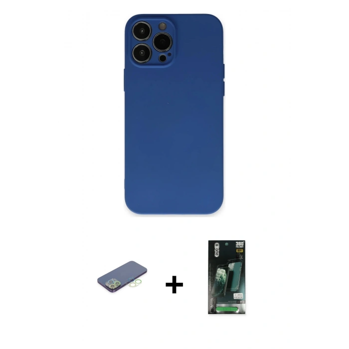 MARSİLYAN™- iPhone 13 Pro Kılıf Ahenk Serisi - Şeffaf 360 Full Body Arka Koruyucu + Renkli Kamera Lens Koruma Cam - YL